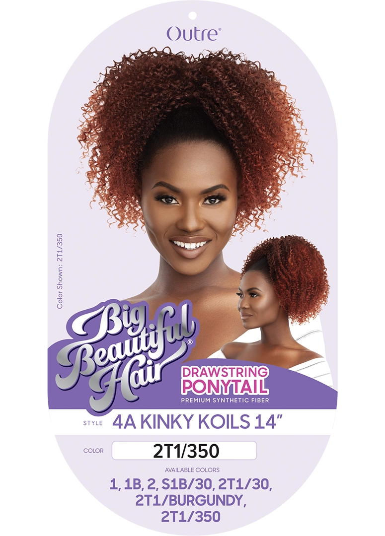 OUTRE BIG BEAUTIFUL HAIR DRAWSTRING PONYTAIL 4A -KINKY KOILS 14" - LABEL