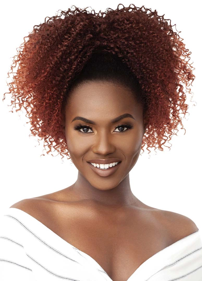 OUTRE BIG BEAUTIFUL HAIR DRAWSTRING PONYTAIL 4A -KINKY KOILS 14" - FRONT BROWN