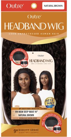 OUTRE UNPROCESSED 100% HUMAN HAIR HEADBAND WIG HH-W&W DEEP WAVE 14", BOX