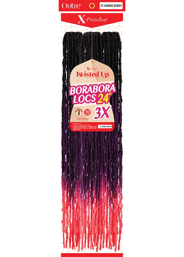 OUTRE X-PRESSION TWISTED UP CROCHET BRAIDS 3X BORABORA LOCS 24"- PACK 3T OMBRE BERRY