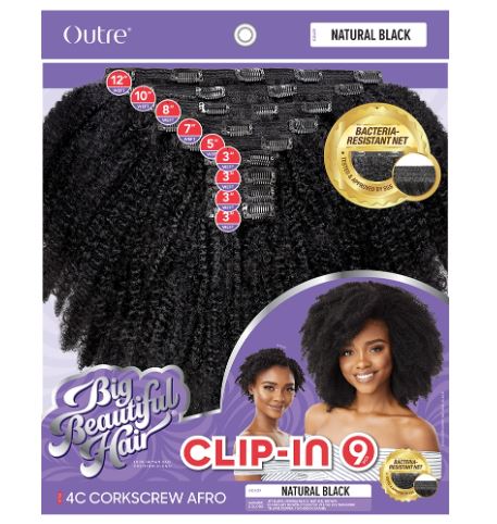 OUTRE BIG BEAUTIFUL HAIR CLIP INS  9 PCS -4C CORKSCREW AFRO- PACK