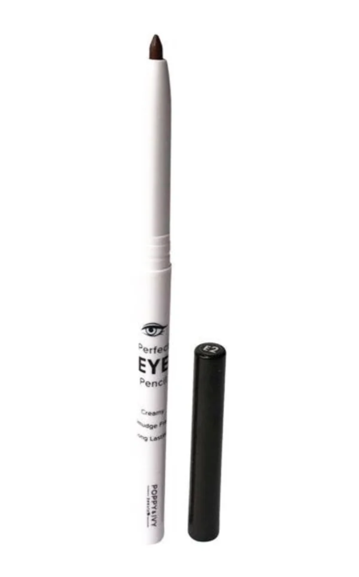 A white cosmetic eyebrow pencil with a brown tip, shown next to its black cap on a plain white background. The barrel features black text reading 'Perfect EYE Pencil' and 'KOUPIFY'.