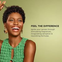 Thumbnail for Woman in a green dress with text about fragrances on a light green background