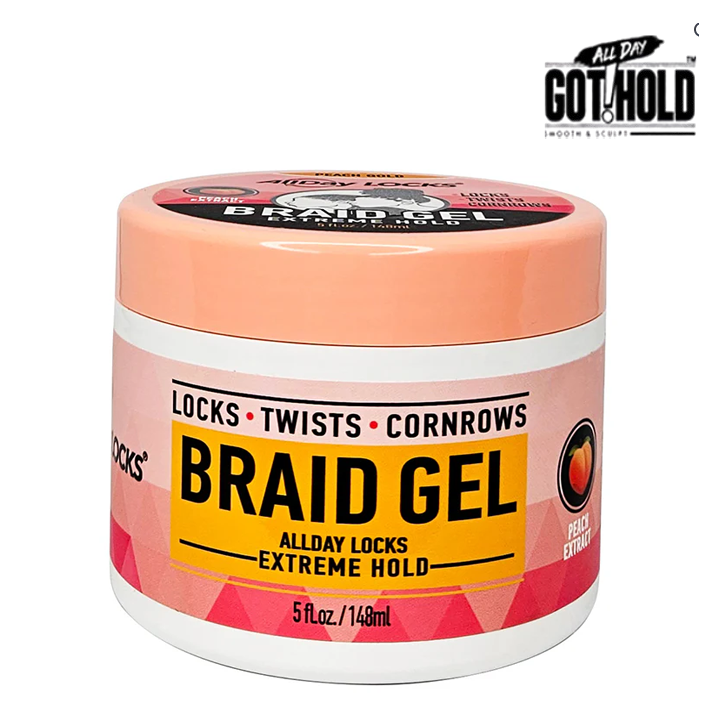 Jar of Braid Gel with 'All Day Hold' branding on a white background