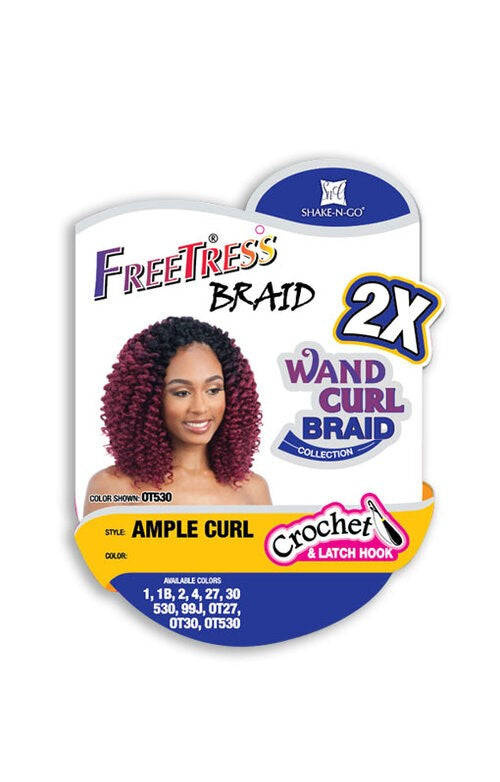 SHAKE N GO FREETRESS 2X WAND CURL BRAID CROCHET BRAID AMPLE CURL, BOX VIEW