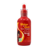 Thumbnail for A red bottle of AMPRO SHINE 'N JAM Magic Fingers Nourishing Scalp Oil with a dropper cap.