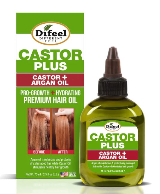 DIFEEL 99% NATURAL PREMIUM CASTOR PLUS ARGAN - PRO-GROWTH + HYDRATING PREMIUM HAIR OIL 2.5 OZ.