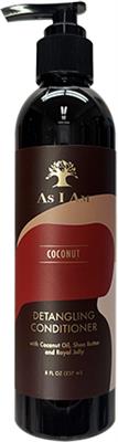 Thumbnail for A bottle of As I Am Detangling Conditioner in Coconut scent, featuring a black pump dispenser and a label with brown, black, and red sections.