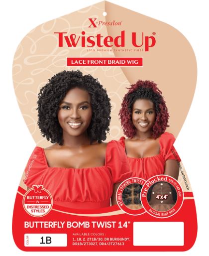 OUTRE BRAIDED WIG X-PRESSION TWISTED UP LACE FRONT 4X4 -BUTTERFLY BOMB TWIST 14", BOX