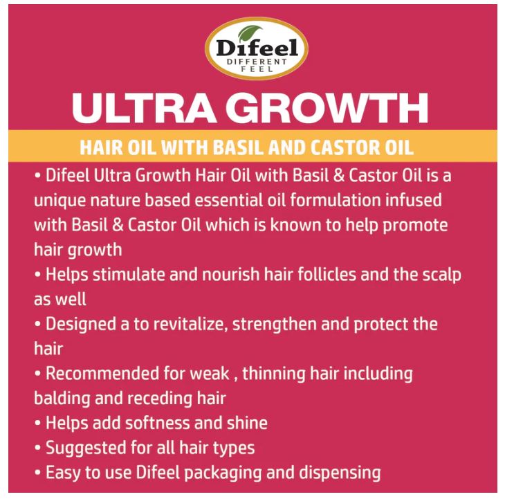 DIFEEL 99% NATURAL PREMIUM ULTRA GROWTH BASIL & CASTOR  HAIR GROWTH OIL - 8OZ