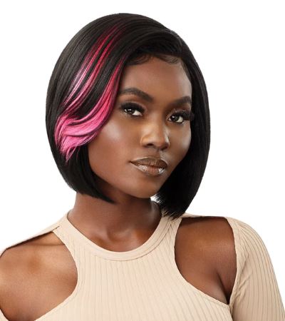 OUTRE COLOR BOMB SYNTHETIC HD LACE FRONT WIG BETTINA, SIDE VIEW PINK HIGHLIGHT