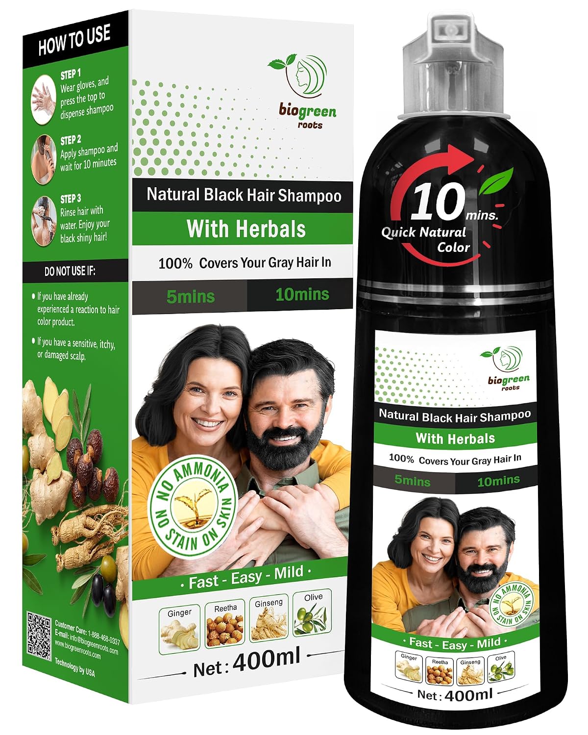 BIOGREEN ROOTS Natural Black Hair Shampoo with Herbals -400mL
