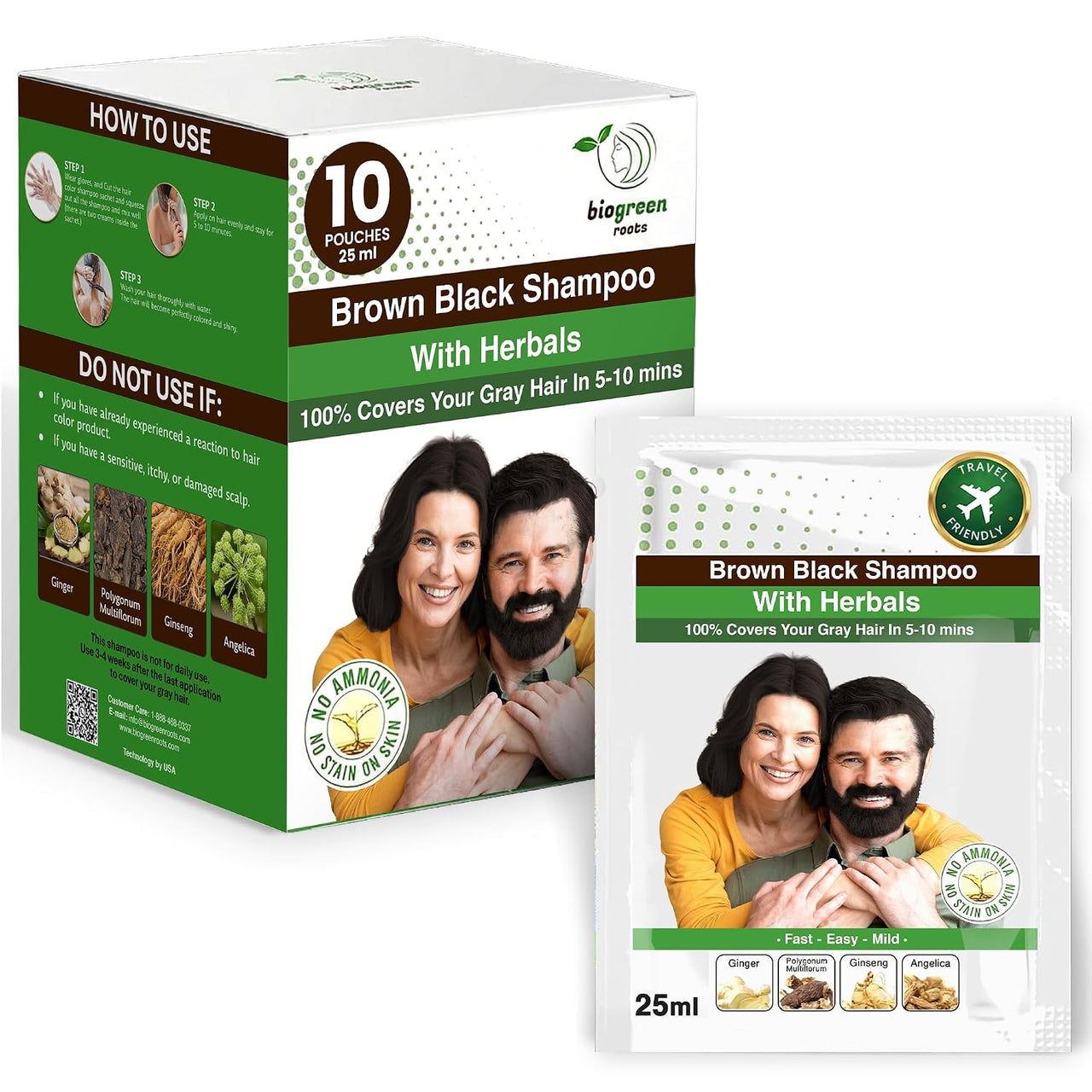 BIOGREEN ROOTS Natural Black Hair Shampoo with Herbals (10 sachets x 25ml)
