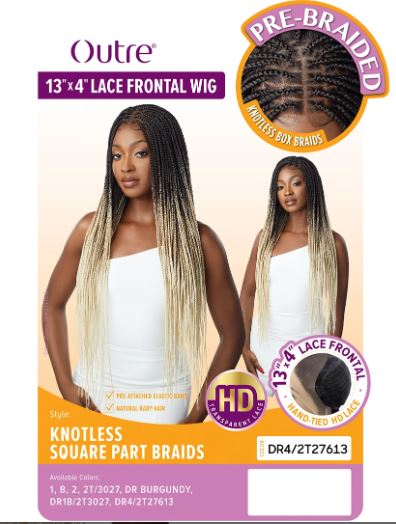 OUTRE BRAIDED LACE FRONT WIG KNOTLESS SQUARE PART 26", BOX PICTURES