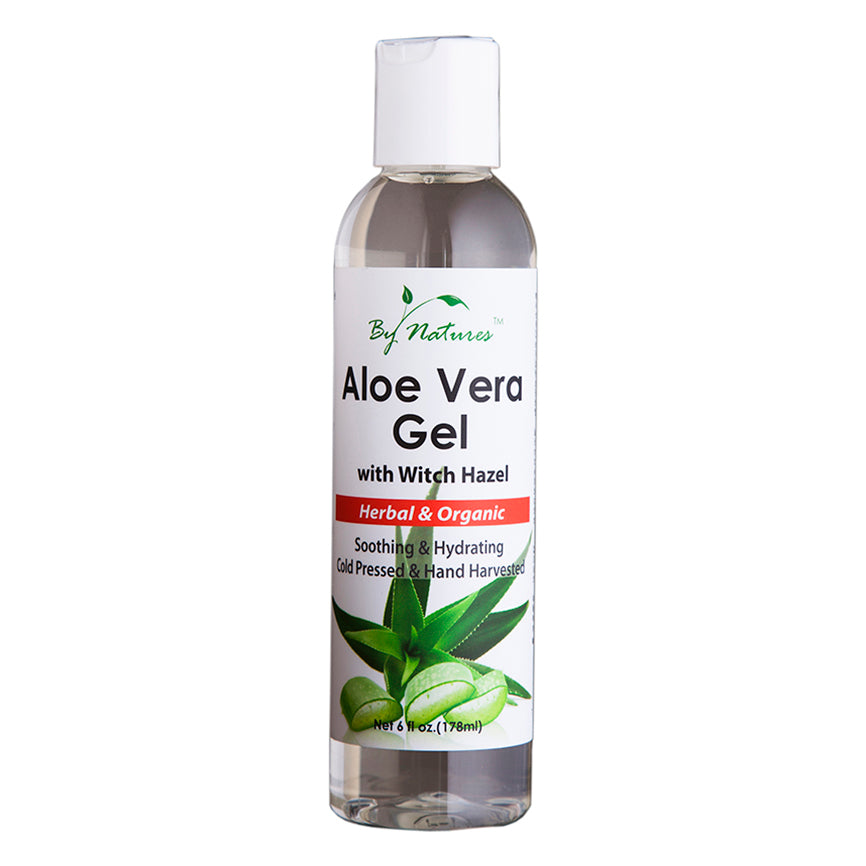 Bottle of aloe vera gel with witch hazel on a white background