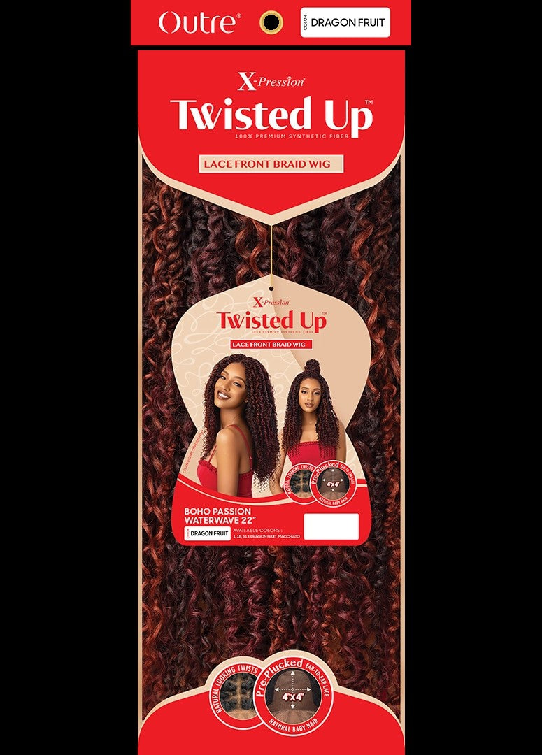 OUTRE X-PRESSION TWISTED UP BRAIDED LACE FRONT WIG 4X4 BOHO PASSION WATER WAVE 22"- BOX