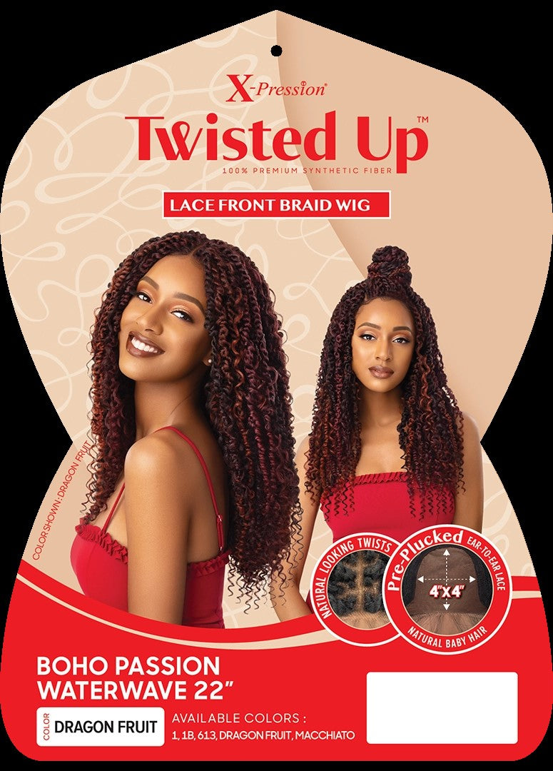 OUTRE X-PRESSION TWISTED UP BRAIDED LACE FRONT WIG 4X4 BOHO PASSION WATER WAVE 22"- LABEL