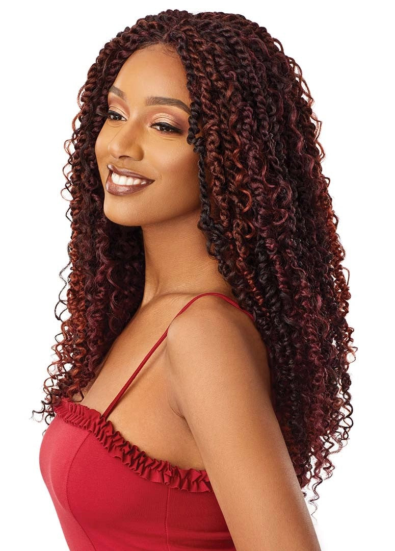 OUTRE X-PRESSION TWISTED UP BRAIDED LACE FRONT WIG 4X4 BOHO PASSION WATER WAVE 22"- SIDE VIEW BROWN