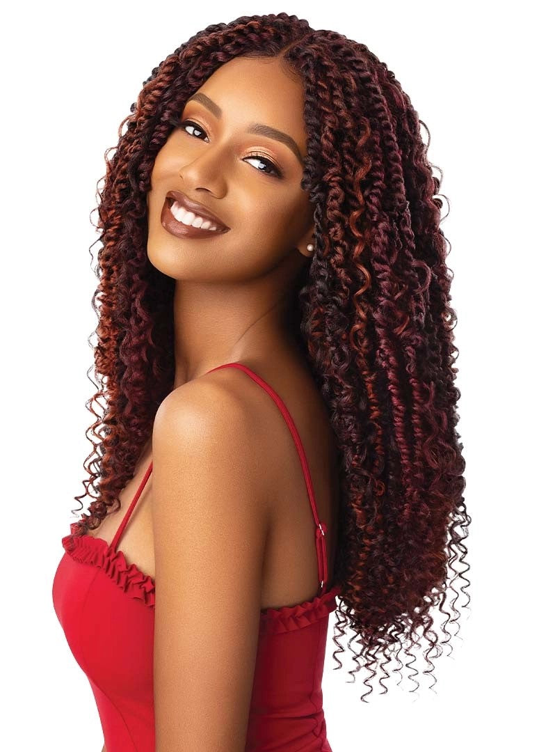 OUTRE X-PRESSION TWISTED UP BRAIDED LACE FRONT WIG 4X4 BOHO PASSION WATER WAVE 22", SIDE VIEW