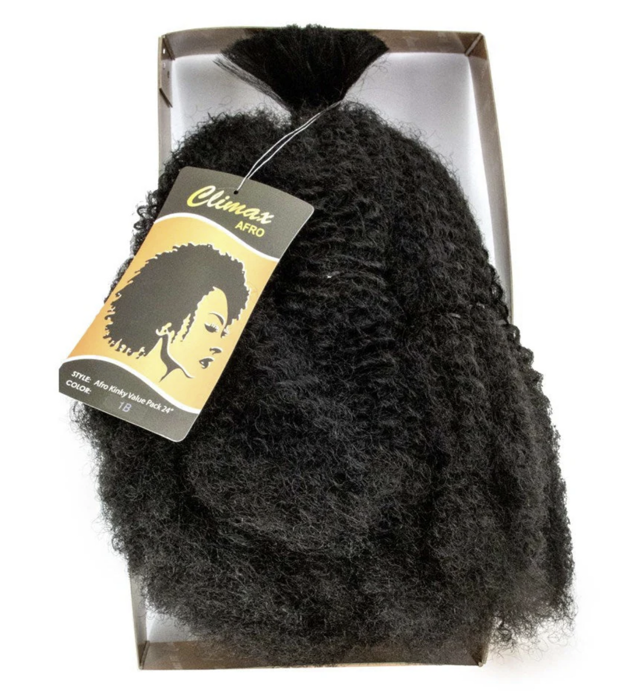 Boxed Afro hair extension with a tag labeled 'Clima Afro' on a white background