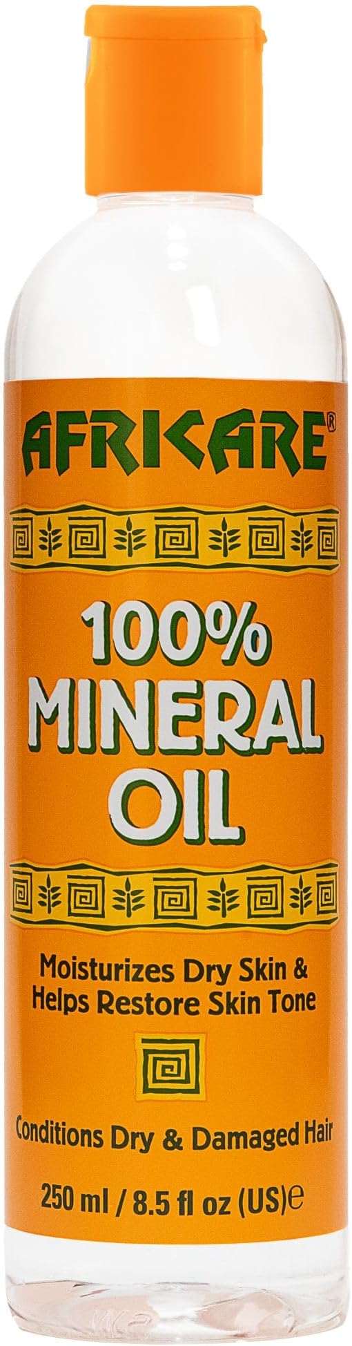 AFRICARE 100% Mineral Oil bottle with orange cap and label
