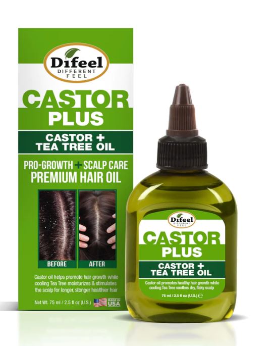 DIFEEL 99% NATURAL PREMIUM CASTOR  PLUS  TEA TREE-PRO-GROWTH+SCALP CARE HAIL OIL- 2.5 OZ