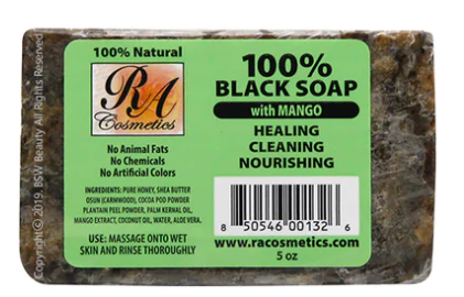 RA COSMETICS 100% BLACK SOAP WITH MANGO 5oz