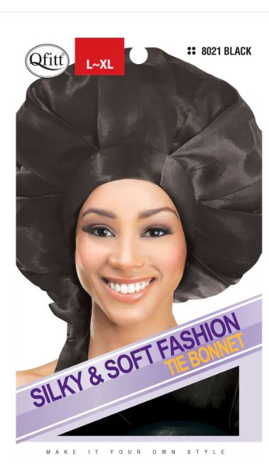 QFITT SILKY & SOFT TIE BONNET- BLACK