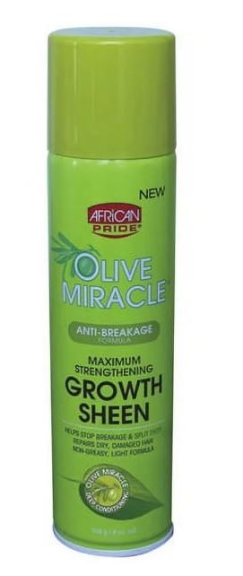 AFRICAN PRIDE Olive Miracle Anti-Breakage Maximum Strength Hair Growth Sheen Spray, 8 Oz,