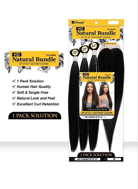 SENSUAL COLLECTION HD NATURAL BUNDLE 3PCS+CLOSURE - NATURAL STRAIGHT 20' 22' 24, PACK