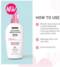 Thumbnail for Clear Essence foaming cleanser with usage instructions on a light blue background