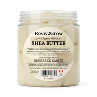 Thumbnail for Label of Reviv2Grow 100% Organic Nilotica Shea Butter with text and product details.