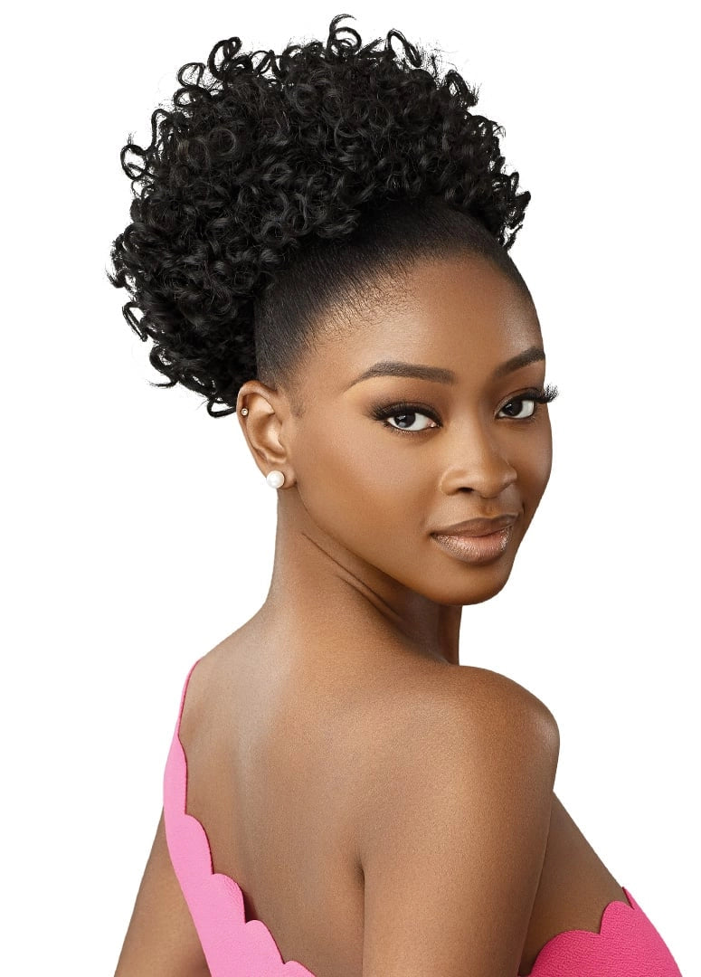 OUTRE PRETTY QUICK DRAWSTRING PONYTAIL- CURLY PUFF- SIDE FRONT