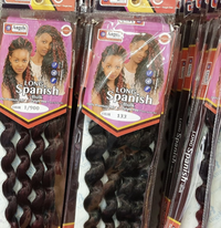 Thumbnail for Packaged hair extensions labeled 'Long Spanish Bulk' in clear packaging with colorful labels.