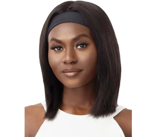 OUTRE  UNPROCESSED 100% HUMAN HAIR HEADBAND WIG HH-W&W DEEP WAVE 14". SIDE VIEW STRAIGHT