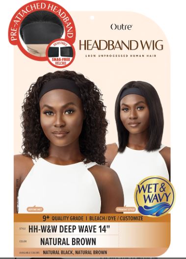 OUTRE  UNPROCESSED 100% HUMAN HAIR HEADBAND WIG HH-W&W DEEP WAVE 14", BOX LABEL