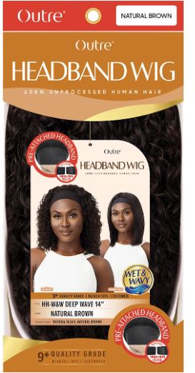 OUTRE  UNPROCESSED 100% HUMAN HAIR HEADBAND WIG HH-W&W DEEP WAVE 14", BOX