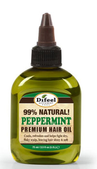 Thumbnail for A bottle of Difeel premium hair oil with peppermint, labeled 99% natural, 7.78oz size.
