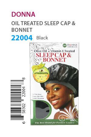 DONNA Oil Treated Sleep Cap & Bonnet- Black, sareya Beauty Supply Store in Calgary Alberta 