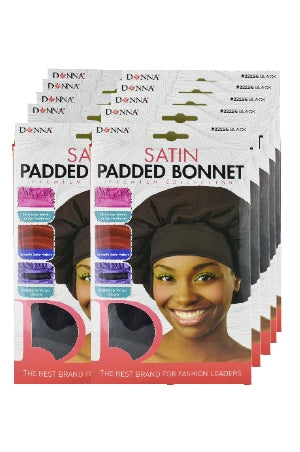 DONNA Satin Padded Bonnet - Black, sareya Beauty Supply Store in Calgary