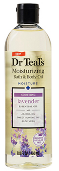 Thumbnail for Dr. Teal's moisturizing bath and body oil bottle with lavender flavor on a white background