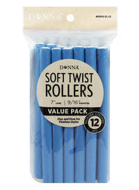 Thumbnail for Pack of blue soft twist rollers with 'Donna' branding on a white background