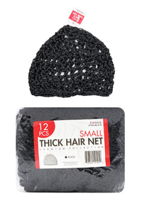 Thumbnail for Black thick hair net with packaging labeled '12 pcs' on a white background