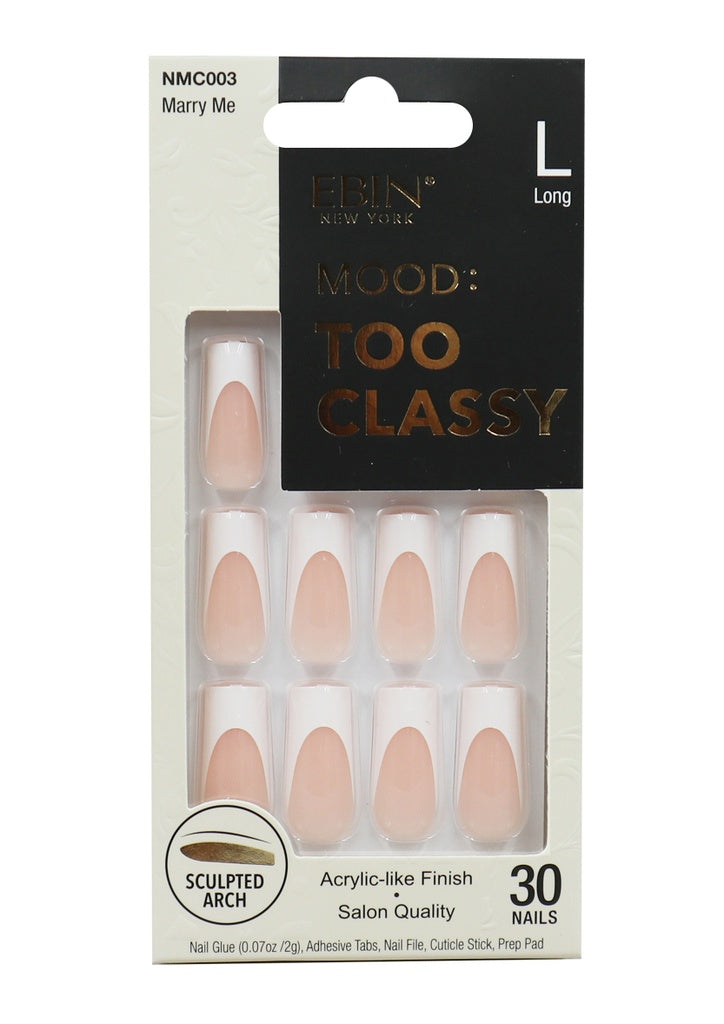 Packaging of false nails with 'Too Classy' branding on a white background