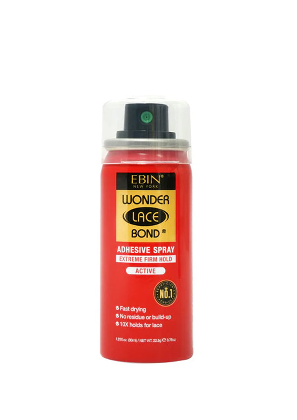Red adhesive spray can with black and yellow label on a white background