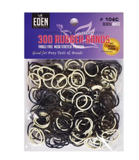 Thumbnail for A package of Eden Brand 300 Rubber Bands in color #104C Black/White, containing a mix of black and white elastic bands visible through a clear plastic bag with a purple header card.