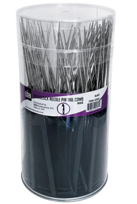 Thumbnail for A 12 oz black hairlock needle pin tail comb in a clear plastic cylinder container with a purple and white label. The brand is visible on the label as 'GEM' and 'DKN Everyday, Inc.