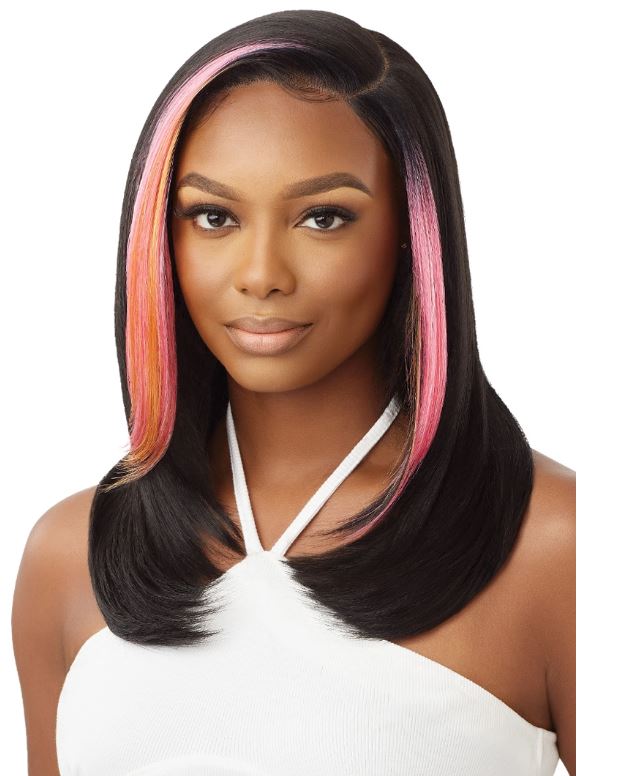 OUTRE  SLEEKLAY SYNTHETIC GLUELESS LACE FRONT WIG - ETINA, FRONT VIEW PINK