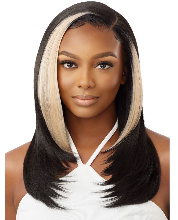 OUTRE  SLEEKLAY SYNTHETIC GLUELESS LACE FRONT WIG - ETINA, FRONT BLONDE HIGHLIGHT