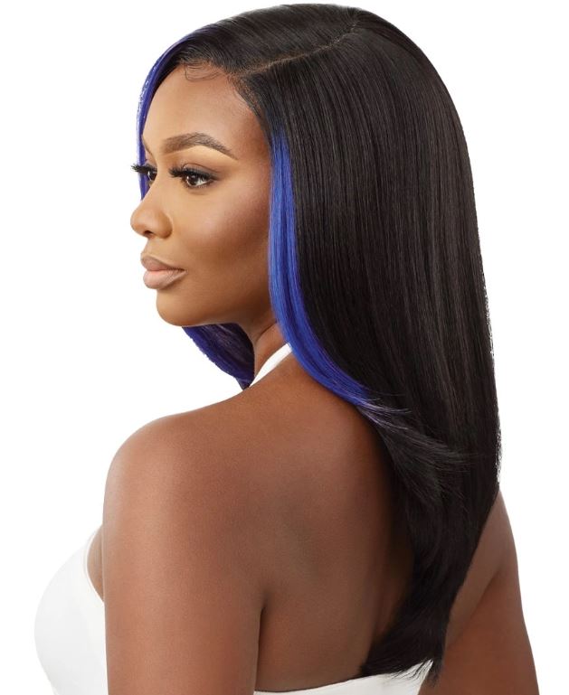 OUTRE  SLEEKLAY SYNTHETIC GLUELESS LACE FRONT WIG - ETINA, SIDE VIEW BLUE